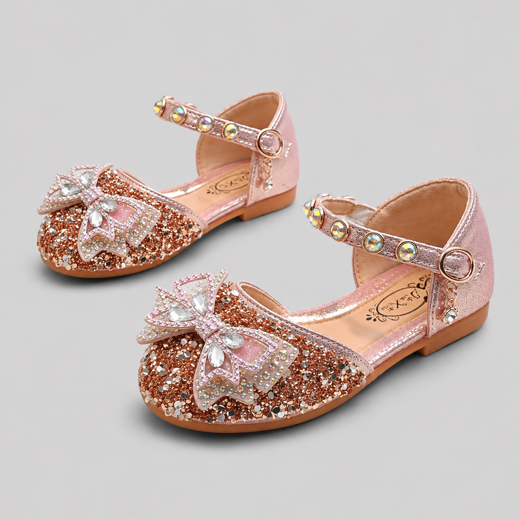 Girls Pink Glitter & Bow Party Wear Sandal