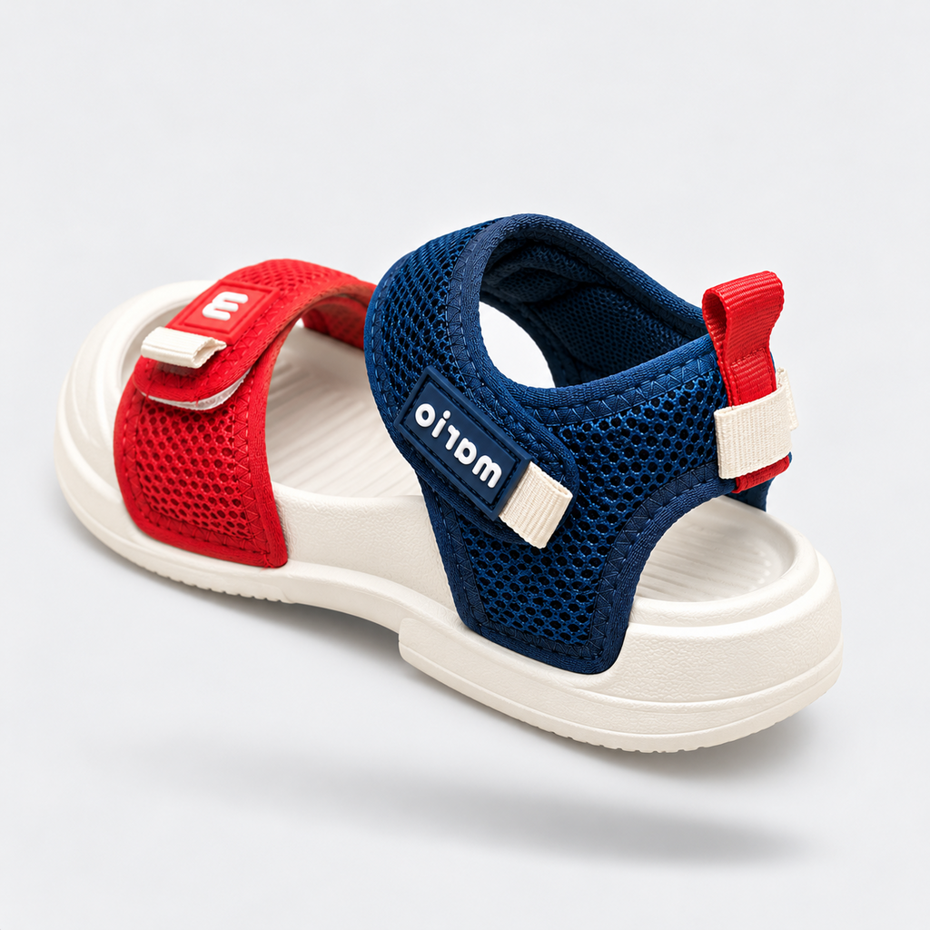 Kids Sporty Red Navy Velcro Sandals