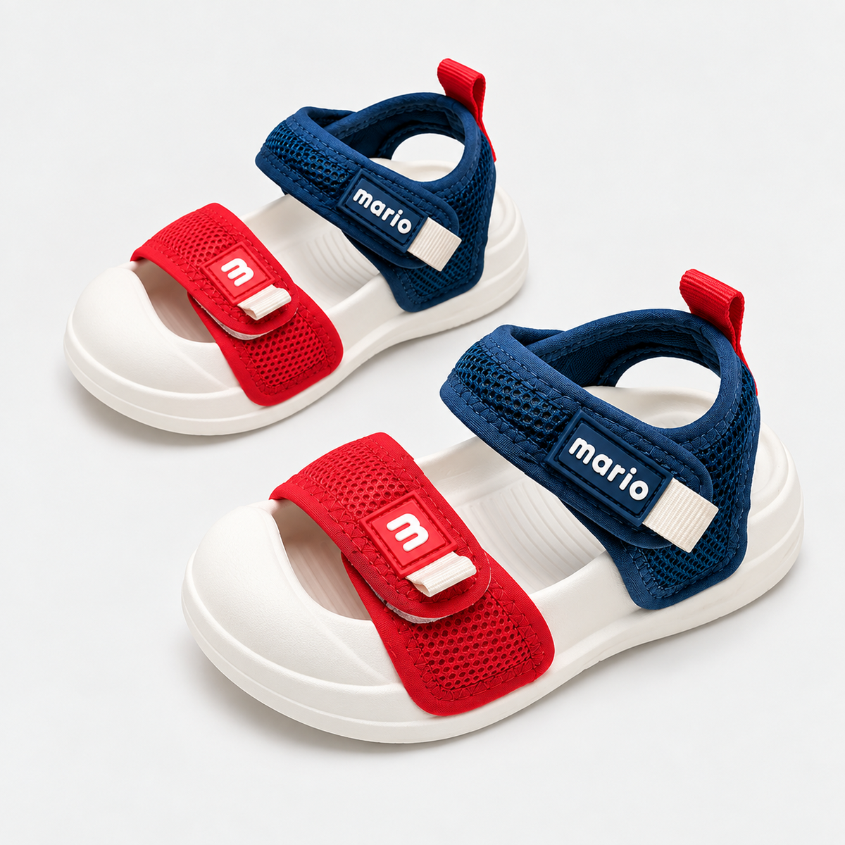 Kids Sporty Red Navy Velcro Sandals