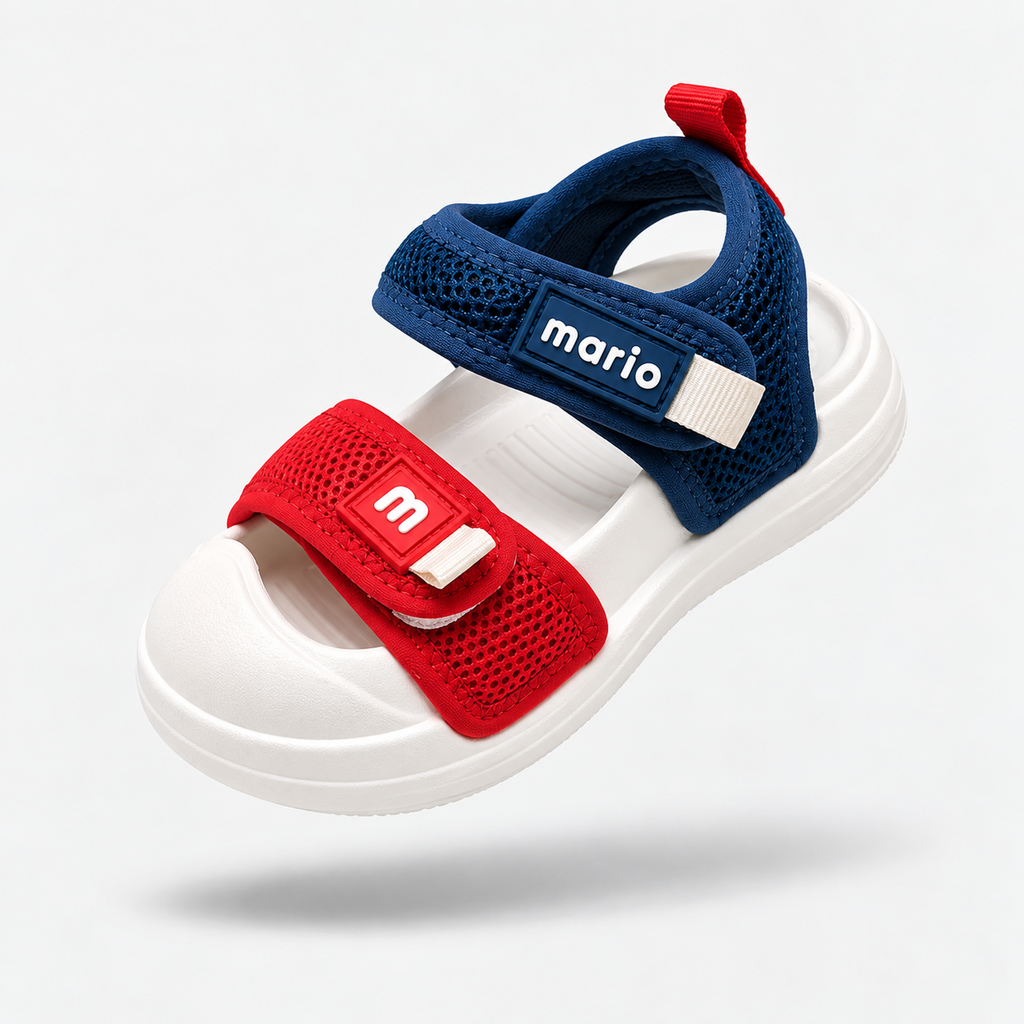 Kids Sporty Red Navy Velcro Sandals